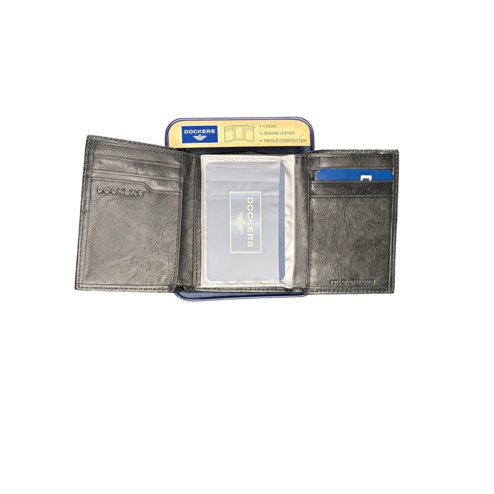 NIB Vintage Y2K Dockers Trifold Wallet - Black Leather - Collectible Gift Tin - Picture 4 of 7
